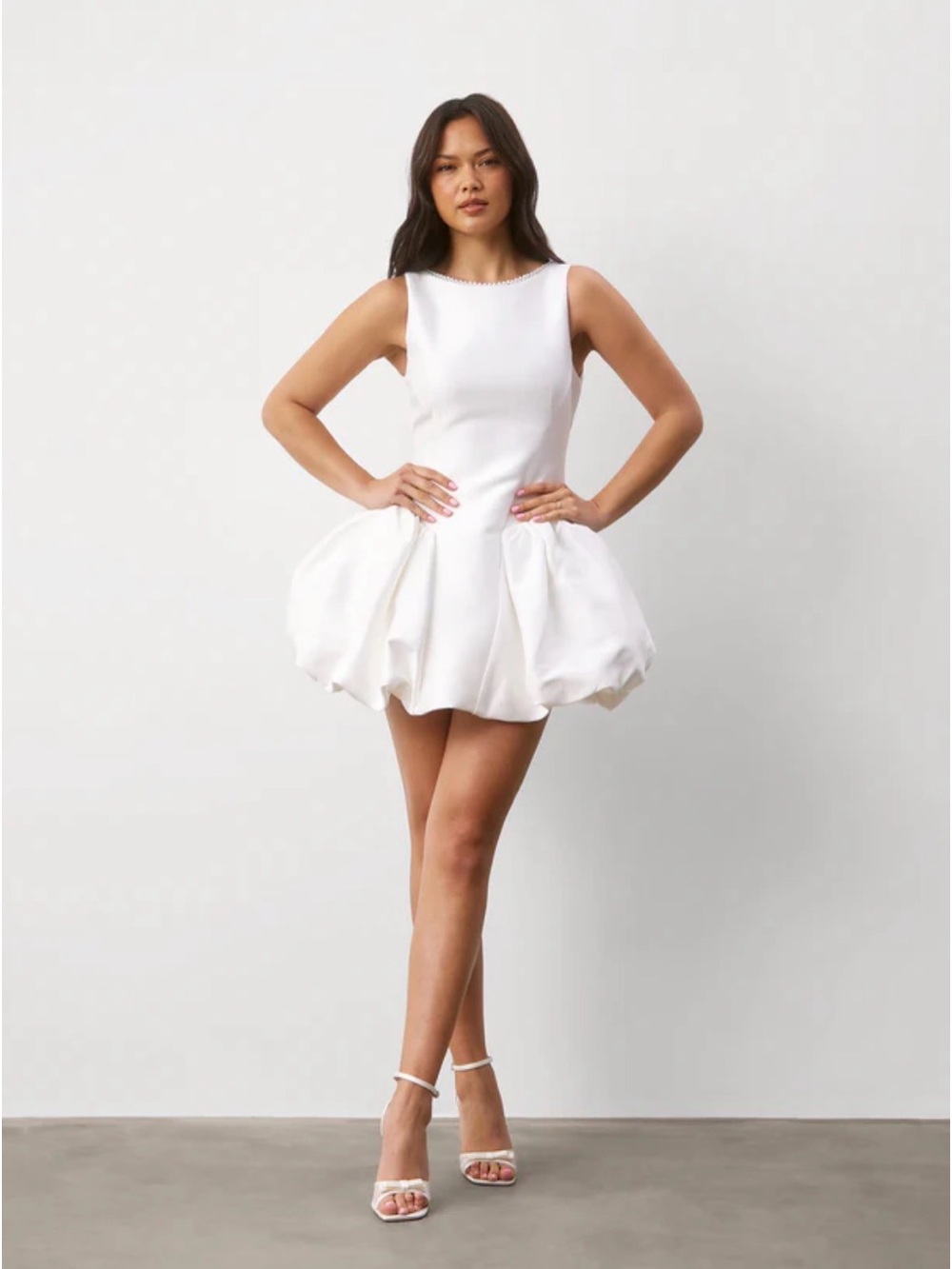 Pearl Trim Bubble Hem Mini Dress
